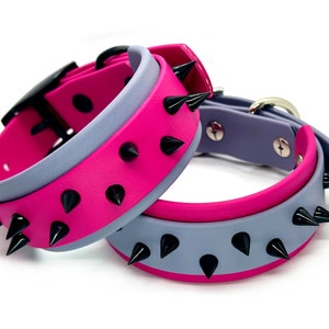 Biothane 1.5 inch Spiked Dog Collar | Colored Spike Collar | Double Layered | Waterproof | Durable
