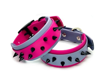Biothane 1.5 inch Spiked Dog Collar | Colored Spike Collar | Double Layered | Waterproof | Durable
