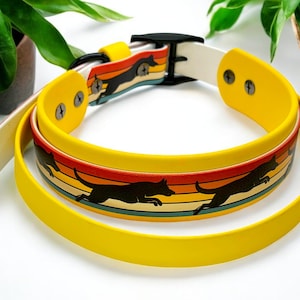 PREMADE | 16-20 Inches | 1.5 Inch with 1 Inch UV Printed Running Dog | Handle | Biothane Dog Collar | Fast Cat | Dock Diving | Dog Sports