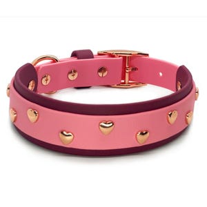 Valentine's Day Heart Collar | Biothane 1.5 Inch | Double Layered | Two Toned | Waterproof | Durable | Heart Studs | Heart Gems