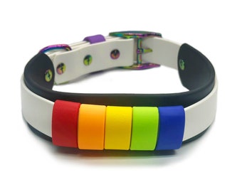 Collier pour chien en biothane arc-en-ciel | Couleurs personnalisables | Collier pour chien du mois de la fierté | Collier pour chien | 1,5 po. Bicolore | Imperméable
