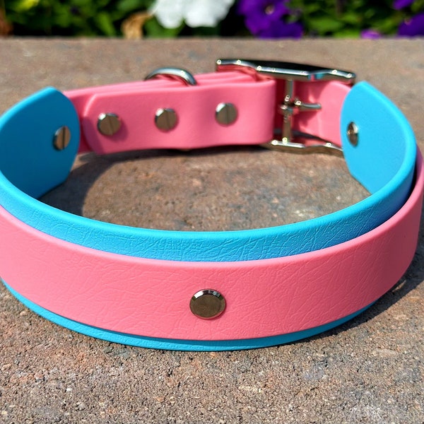Double Layer 1.5" Inch Biothane Dog Collar | Two Tone | Waterproof | Durable | Easy to Clean |