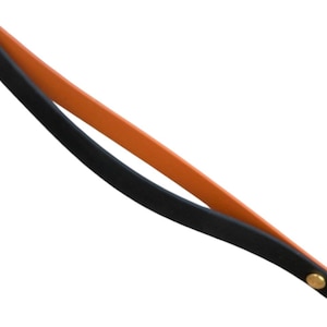 May include: A black and orange leather dog lead with gold-coloured metal fittings.