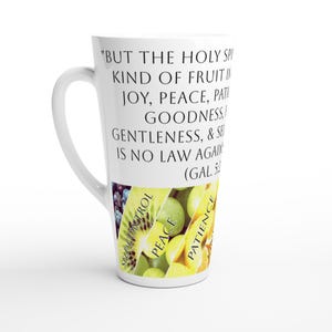 Fruits of the Holy Spirit White Latte 17oz Ceramic Mug, Coffee Cup, Large Mug, Latte Mug, Gift for Coffee Lover, Kitchenware, Office Mug.