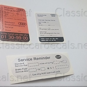 3 x Audi oil timing belt replacement stickers decals restoration engine bay