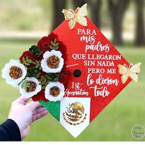 Custom Graduation Cap Topper Mexican Para Mis Padres Floral Sunflower