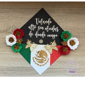 Custom Personalized Mexican Graduation Cap Topper Floral Sunflowers Para Mis Padres Volando Alto