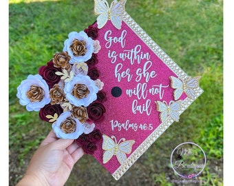 Custom Personalized Graduation Cap Topper Sunflowers roses butterflies Bible Verse Class of 2025 Faith