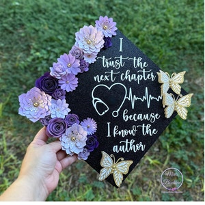 Custom personalized nurse graduation cap topper - Nursing heart stethoscope grad cap flowers