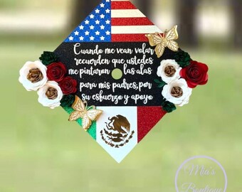 Aangepaste Mexico afstuderen pet Topper Para Mis Padres bloemen zonnebloem