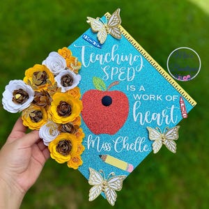Custom Teacher Graduation Cap Topper Floral Design