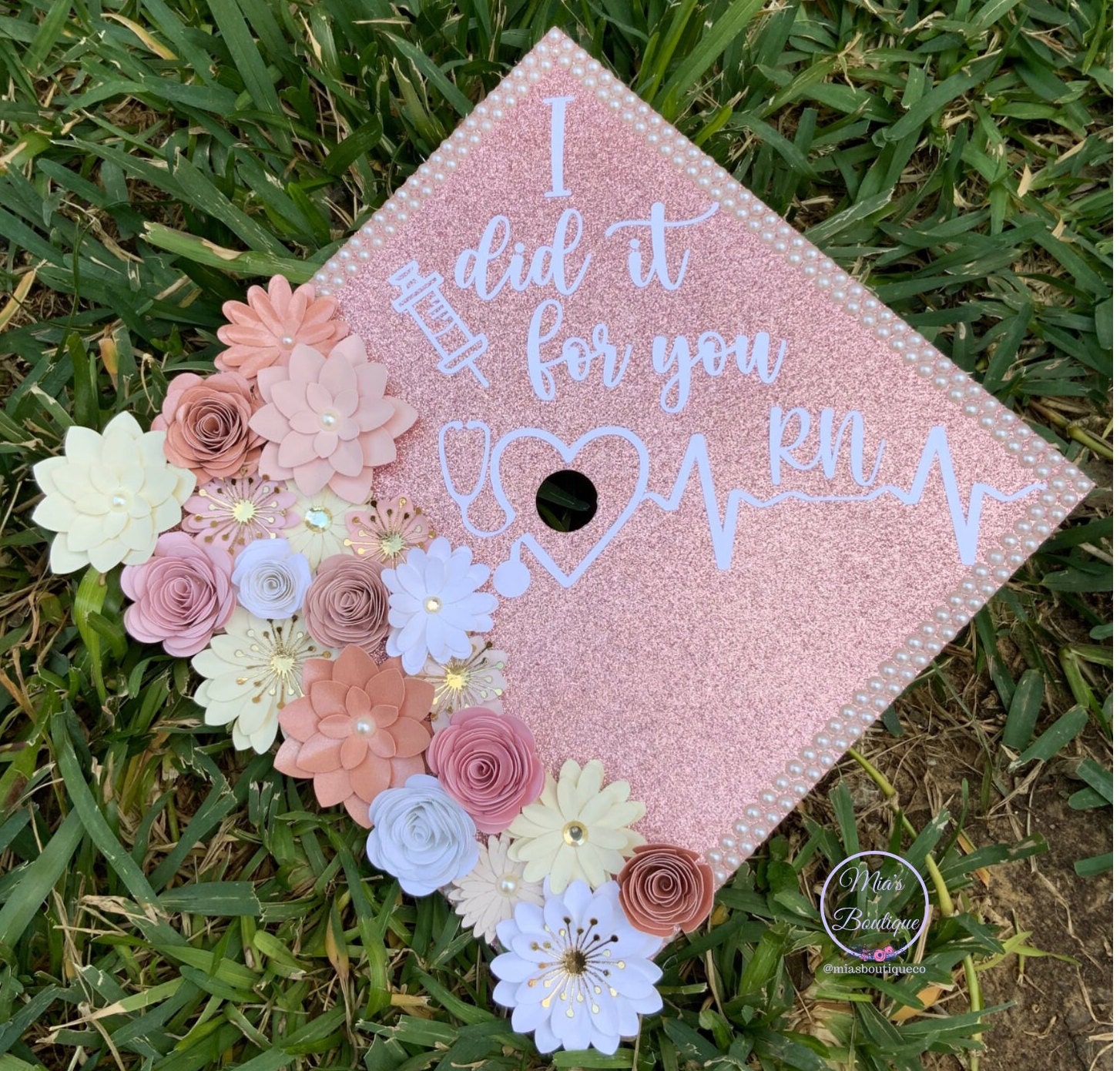 Custom Personalized Graduation Cap Topper - Nurse graduation cap topper pink flowers