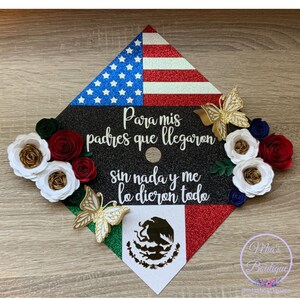 Custom Personalized Mexican Graduation Cap Topper Floral Sunflowers Para Mis Padres
