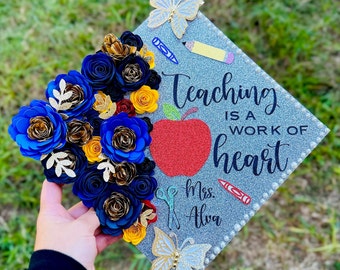 Custom Teacher Graduation Cap Topper: Handmade Floral Design