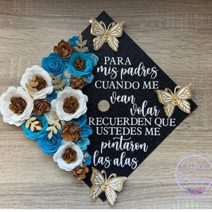 Adorno para birrete de graduación mexicano personalizado - Adorno para birrete de graduación mexicano personalizado - Adorno para birrete de graduación de Guatemala con diseño floral de girasol para mis padres