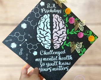 Aangepaste afstudeerpet-topper Psychologie Gepersonaliseerde psychologie Major afstudeerpet bloemen