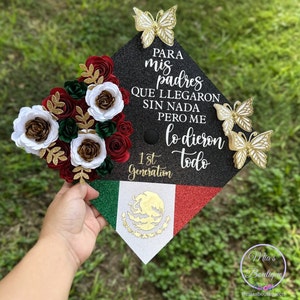 Custom Mexican Graduation Cap Topper Floral Sunflower Para Mis Padres