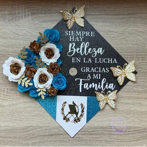 Custom Guatemala Graduation Cap Topper Personalized Floral Sunflower Guatemalan Graduation Cap Sunflower Roses