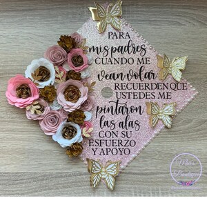 Graduation Cap Toppers - Flower graduation cap - Glitter Graduation Cap - Graduation Cap Topper Mexican  Para mis padres pink