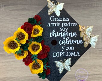 Aangepaste Mexico afstudeerpet-topper Para Mis Padres-zonnebloem