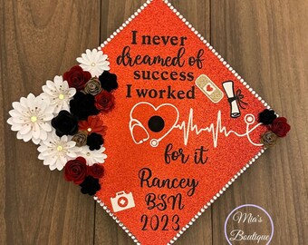 Custom Nurse Graduation Cap Topper: Handmade Floral Rhinestone Decor