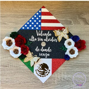 Custom Personalized Mexican Graduation Cap Topper Mexico Grad Cap Floral Sunflower Para Mis Padres