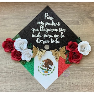 Custom Mexico Graduation Cap Topper: Roses, Sunflowers & Butterflies