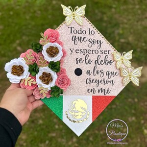 Custom Personalized Mexican Graduation Cap Topper Floral Sunflowers Para Mis Padres