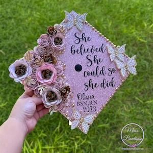 Custom Personalized Graduation Cap Topper Nurse Pink Floral Sunflowers Graduation Cap