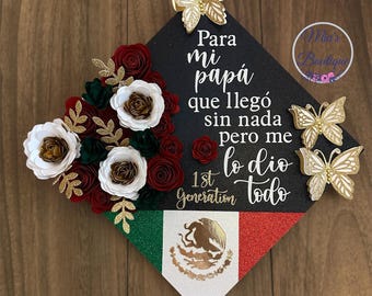 Adorno para birrete de graduación con rosas y girasoles florales mexicanos Para mi papá