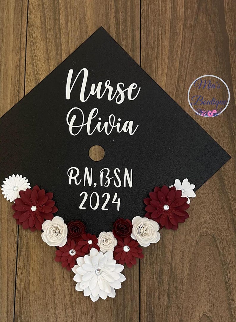 Custom Nurse Graduation Cap Topper Floral Stethoscope, RN BSN - Etsy