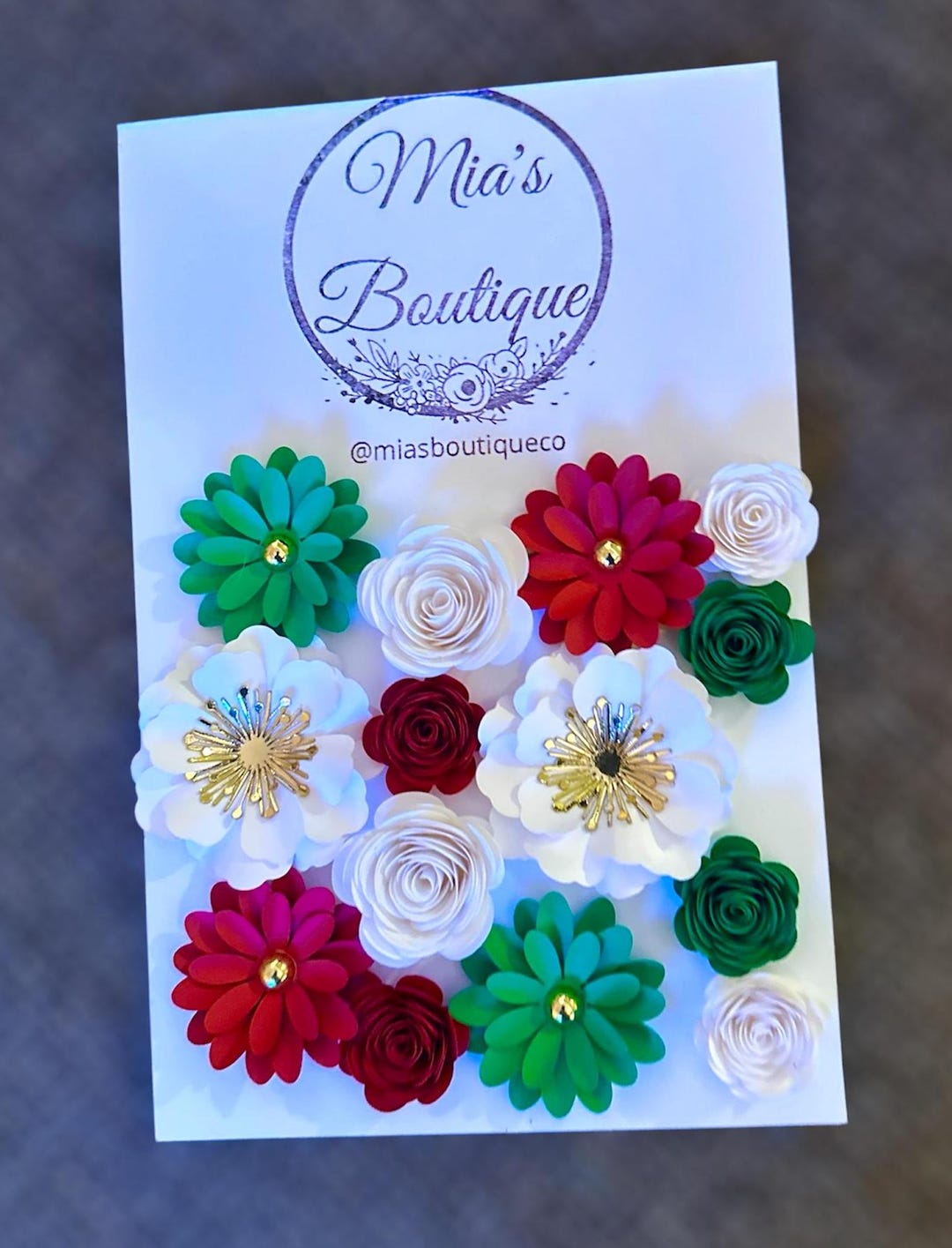 Handcrafted Paper Flower Set: Red, White, Green Roses, Graduation Decor ...