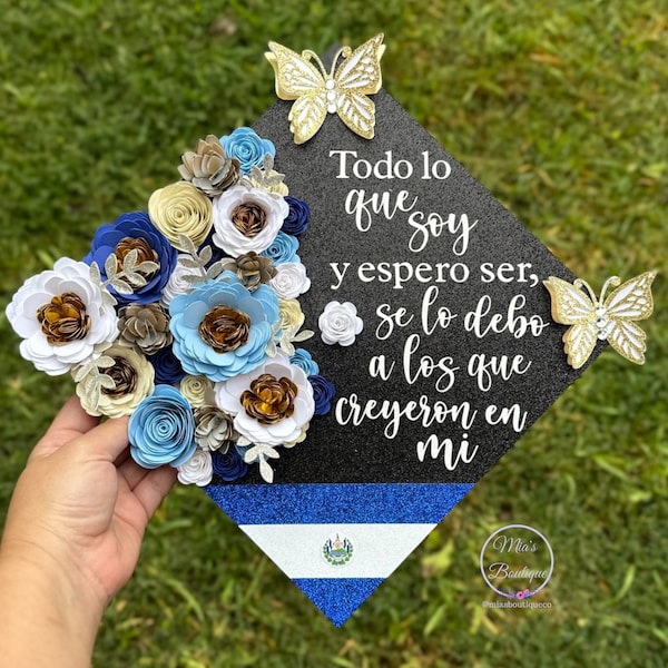 Personalized Custom El Salvador Graduation Cap floral sunflowers