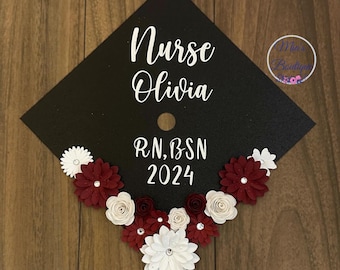Custom Nurse Graduation Cap Topper Floral Stethoscope, RN BSN