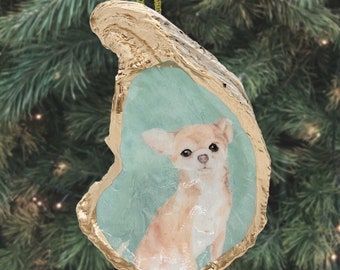 Chihuahua Christmas Tree Ornament, Custom Dog Christmas Ornament, Dog Ornament, Gift for Dog Lover, Handmade oyster Ornament