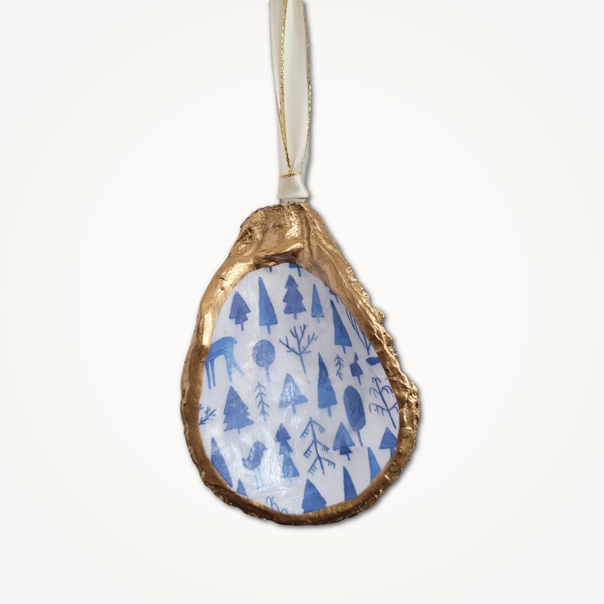 Hygge Christmas Tree Oyster Ornament • Blue & White