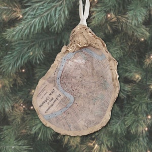 Andenken Auster Ornament Vintage Karte von New Orleans, Louisiana, Times Picayune, Upcycled Weihnachtsschmuck Nola Mississippi River NOLA