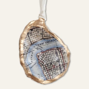 Andenken Auster Ornament Vintage Karte von New Orleans, Louisiana, Algiers Point, Upcycled Weihnachtsschmuck Nola Mississippi River NOLA