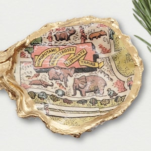 KOSTENLOSER VERSAND Elefant Weihnachtsbaum Ornament Vintage Karte von Chicago Zoo Nilpferd Tapire Nashorn Oyster Shell Zoologe Zoologie Zoo