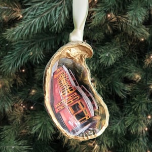 Enfeite de árvore de Natal do bonde de Nova Orleans, enfeite de Natal do bonde de St. Charles Street, cartão postal vintage do French Quarter Trolley Nola