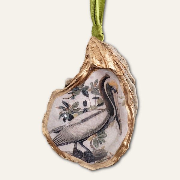 Keepsake Pelican Ornament, John James Audubon, Louisiana Wildlife, Vintage Christmas Gift Idea, Upcycled Christmas Ornament, Bird Ornament