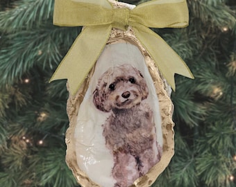 Cockapoo Christmas Tree Ornament, Custom Dog Christmas Ornament, Dog Ornament, Gift for Dog Lover, Handmade oyster Ornament chocolate poodle