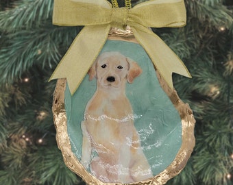 Yellow Lab Christmas Tree Ornament, Dog Christmas Ornament, Labrador Retriever Ornament, Gift for Dog Lover Handmade oyster Ornament Gift