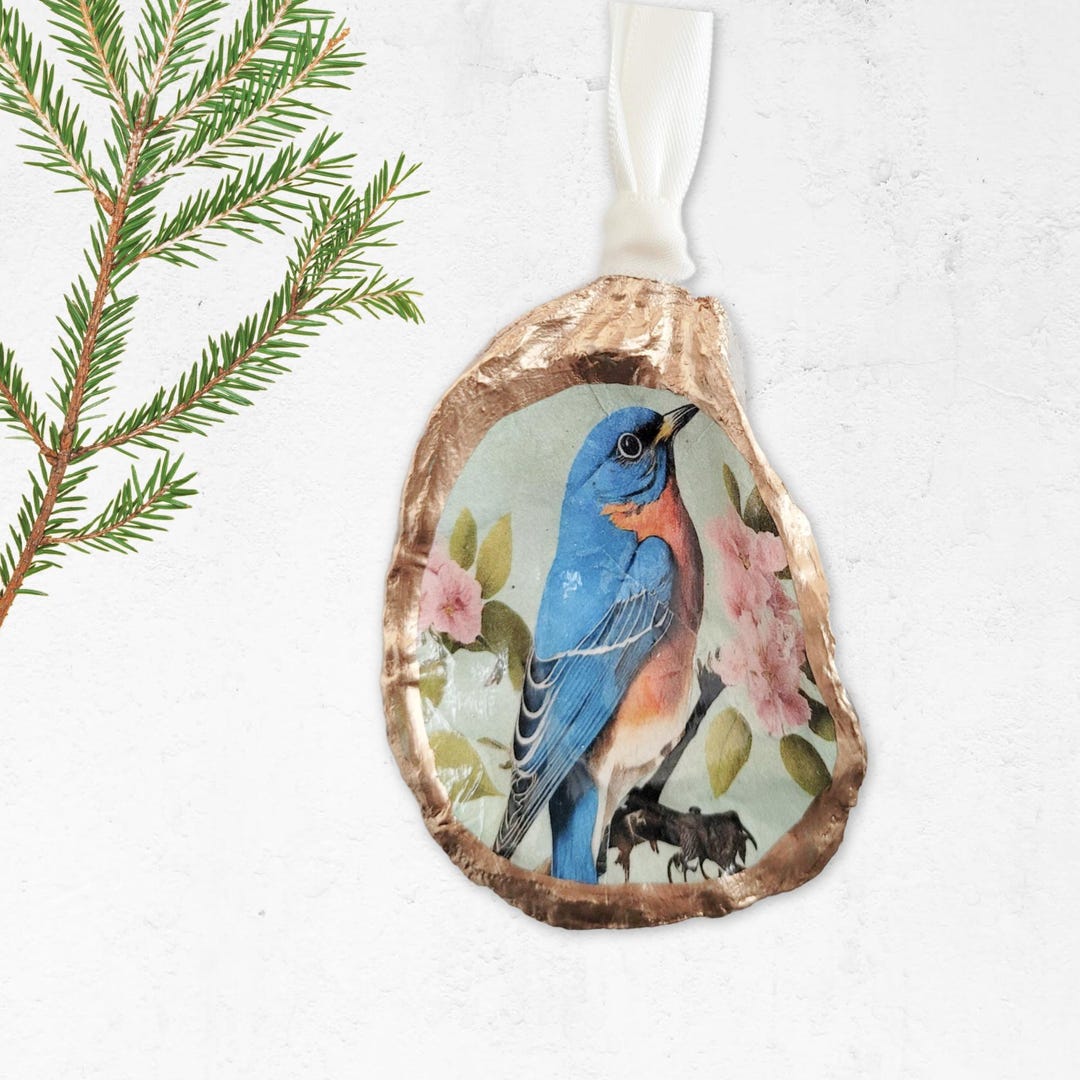 Bluebird Oyster Shell Ornament: Handcrafted Coastal Christmas Decor - Etsy