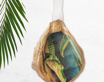 Adorno de concha de ostra de caimán hecho a mano: Arte de los humedales de Luisiana