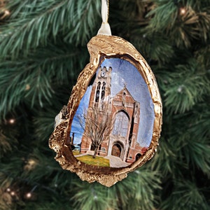 Personalized Church Oyster Shell Ornament: Wedding Keepsake Gift