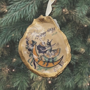 FREE SHIPPING Vintage Mardi Gras Ornament New Orleans Themed Christmas Tree Carnival French Quarter Nola Oyster Shell 1916