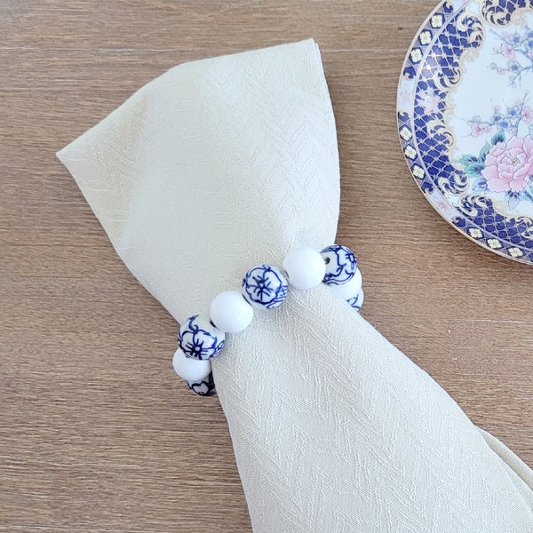 Beaded Napkin Ring Table Setting Chinoiserie Porcelain Ceramic Home Decor Hostess Gift