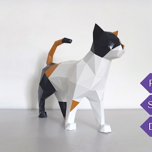 Kat papier knutselen, kattenliefhebber cadeau, Origami, doe-het-zelf dier, Low Poly, papier knutselen 3d, kat 3d doe-het-zelf, doe-het-zelf cadeau, papier knutsel sjabloon, papier knutsel dieren
