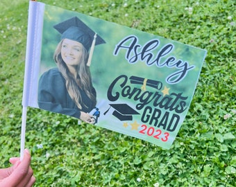 Graduate Handheld Flag, Custom flag, personalize with graduate picture /name, Graduate flag for graduation ceremony